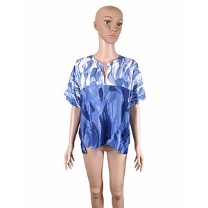 ODEEH Women's Blouse EU 42 US 10-12 Blue White Abstract Print 100% Cotton